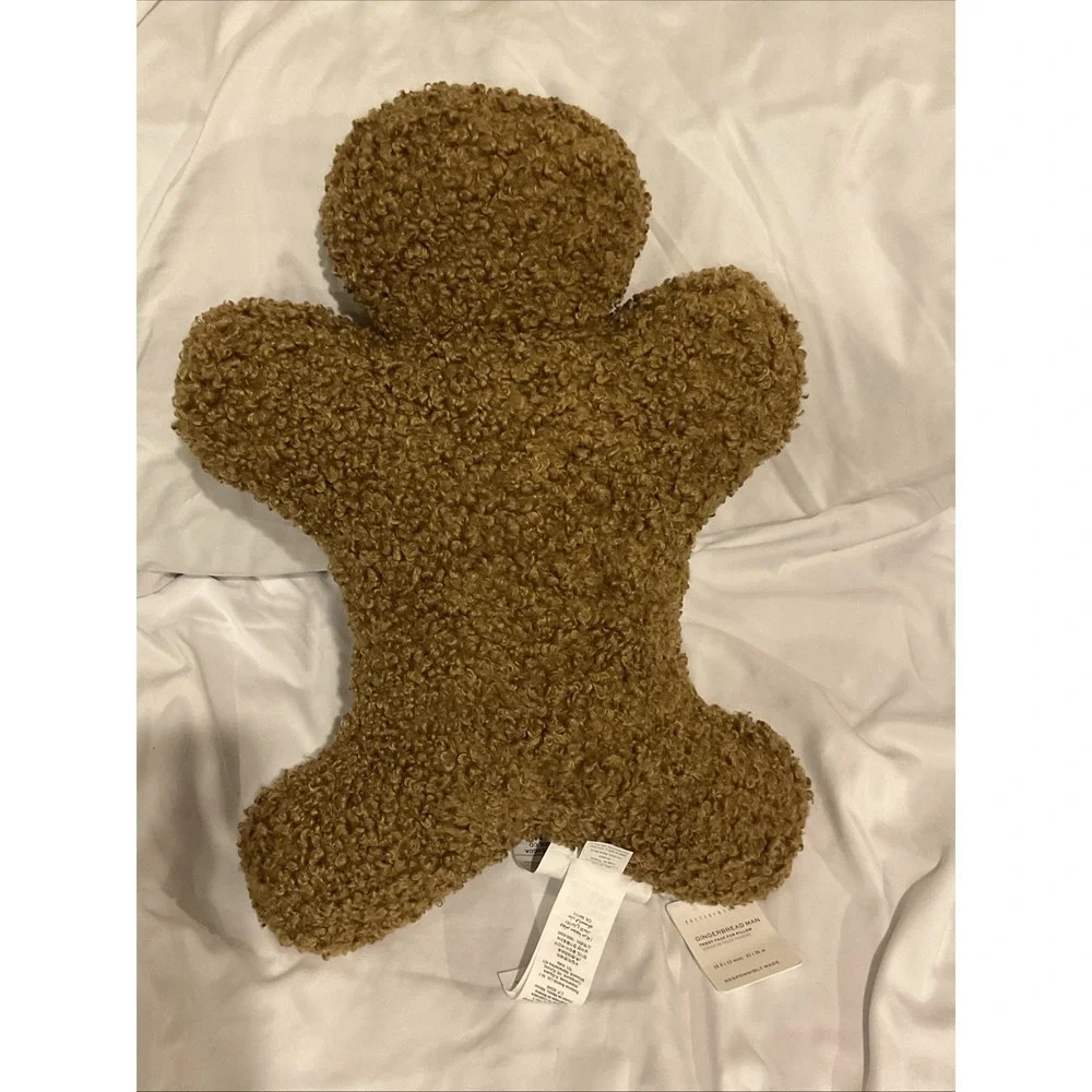 Pottery Barn Mr. Spice Gingerbread Pillow Cozy Plush Teddy Bear Fabric NWT